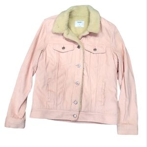 90s Y2K OLD NAVY | CORDUROY SHERPA 100% COTTON PINK JACKET WOMEN'S SIZE M